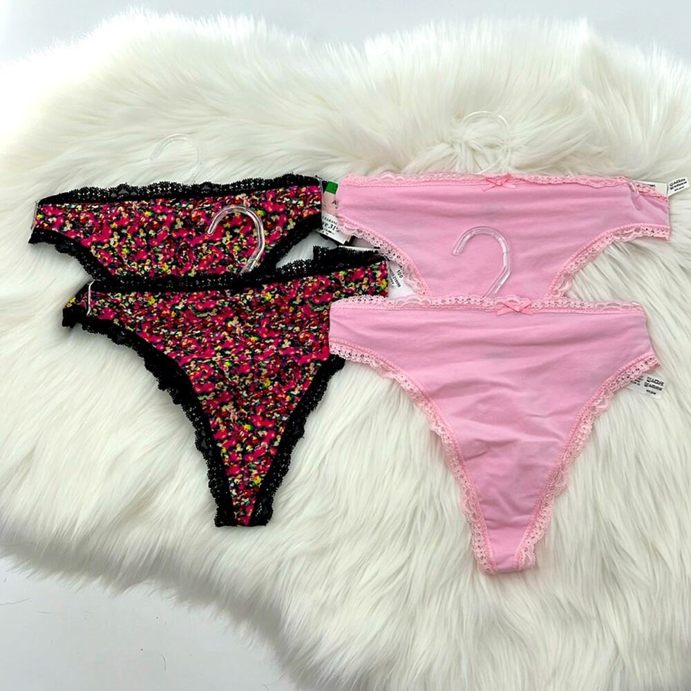 Aqua Intimates Set of 4 Women's Cotton Thongs - Large - New with tags